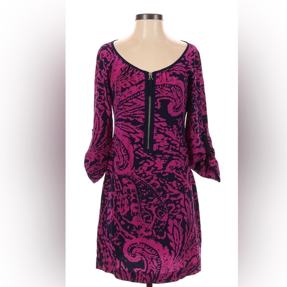 EUC Beth Bowley Fuchsia and Navy Paisley Dress